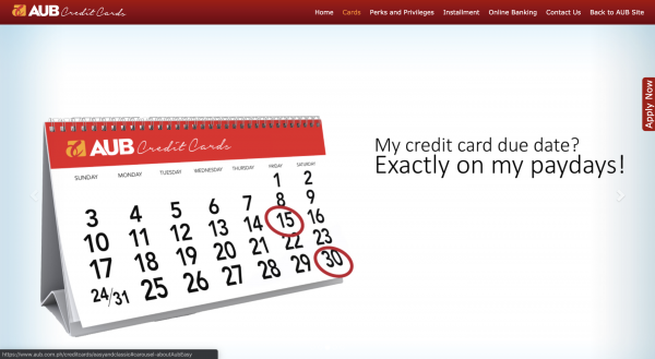 AUB Credit Cards website screenshot