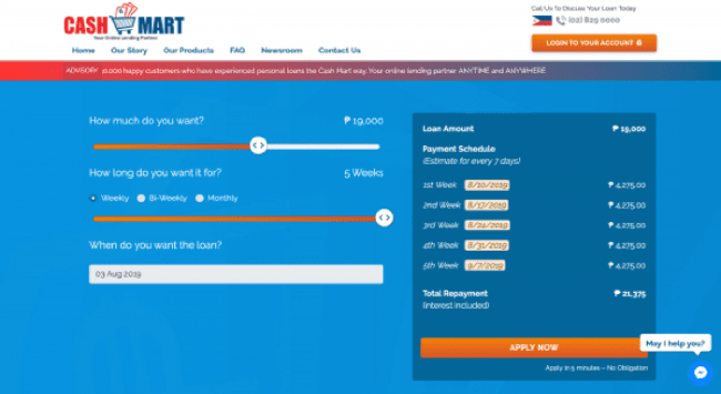 Cash Mart website screenshot