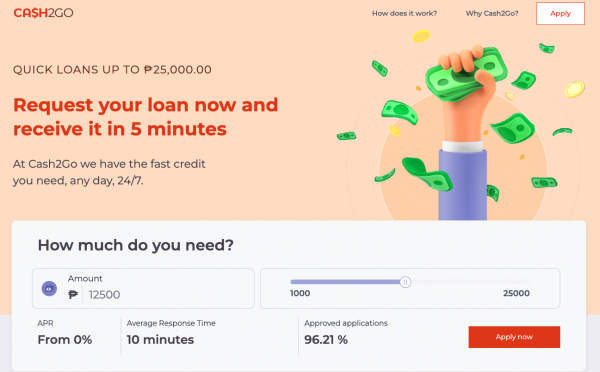 Cash2go website screenshot