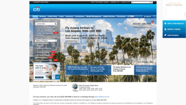 Citibank website screenshot