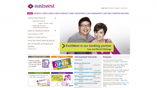 EastWest Bank website screenshot