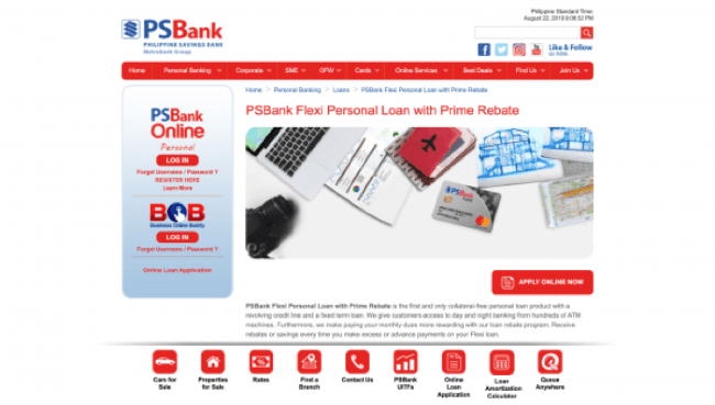 PSBank website screenshot