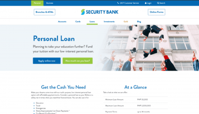 Security Bank website screenshot