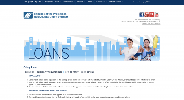 Social Security System Loans website screenshot