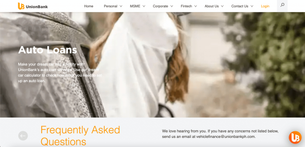 UnionBank Car Loan website screenshot