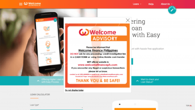 Welcome Finance Philippines website screenshot